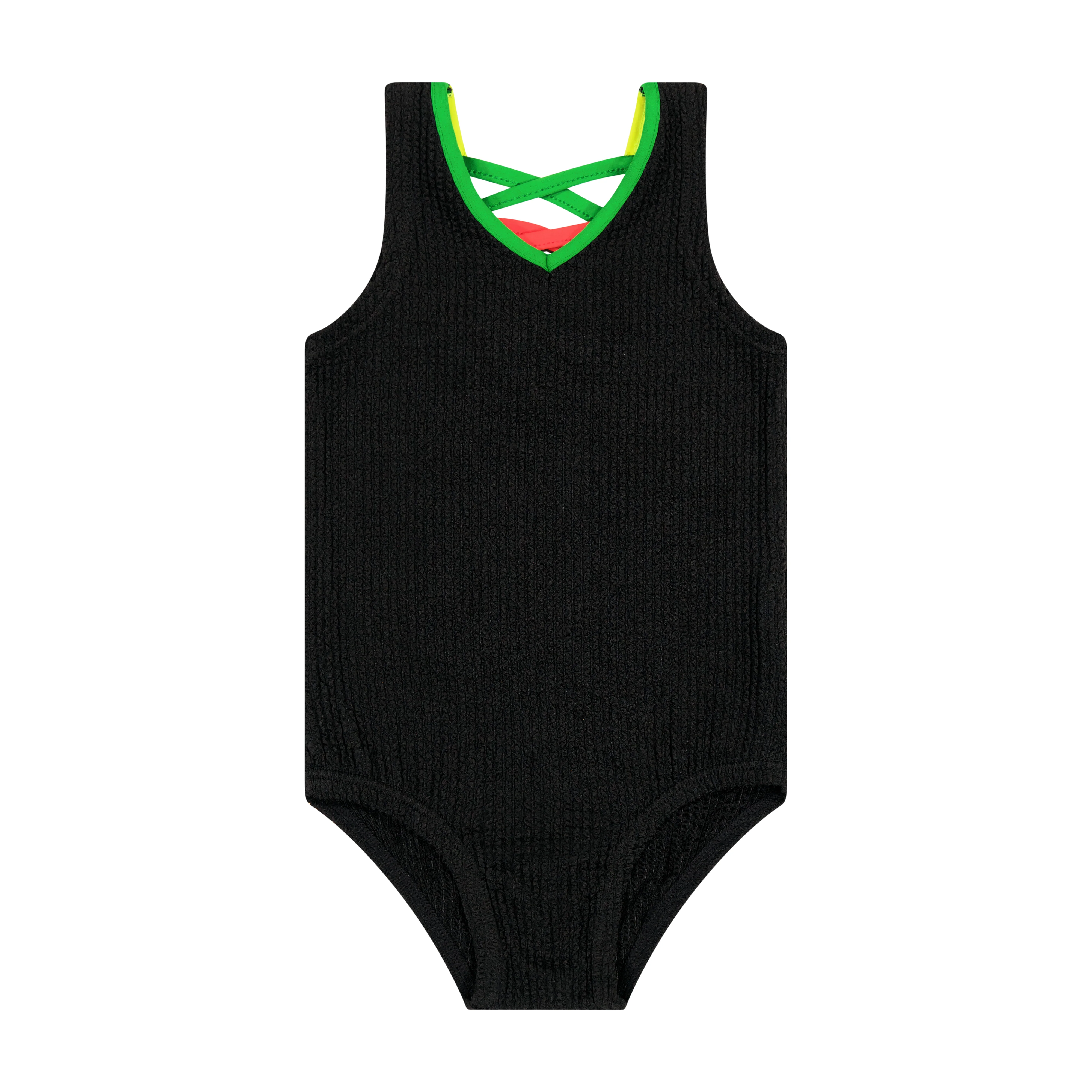 Sparrow Kids Black Neon Girls Bathing Suit