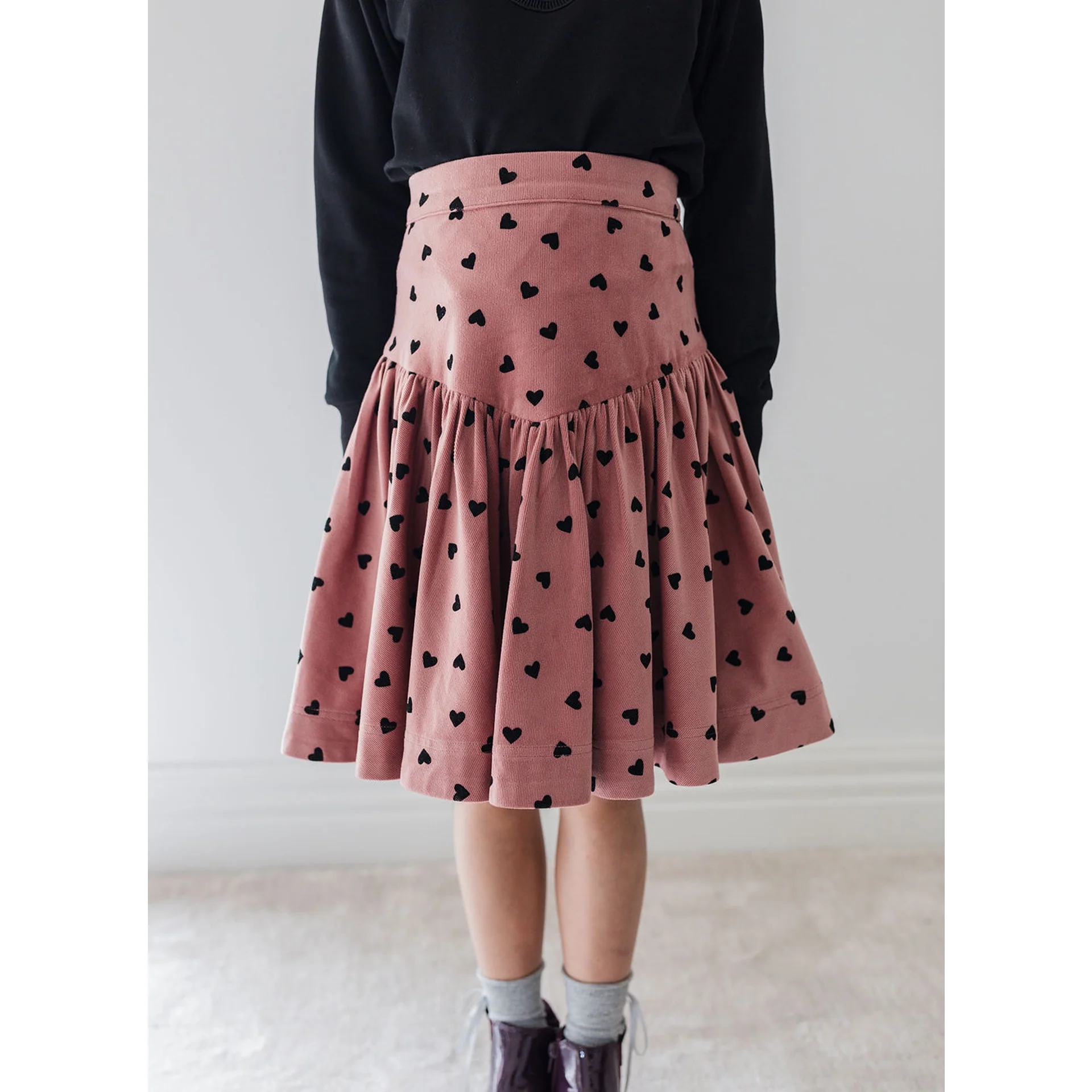 Steph Berry / Black Flocked Heart Cord Skirt - Image 2