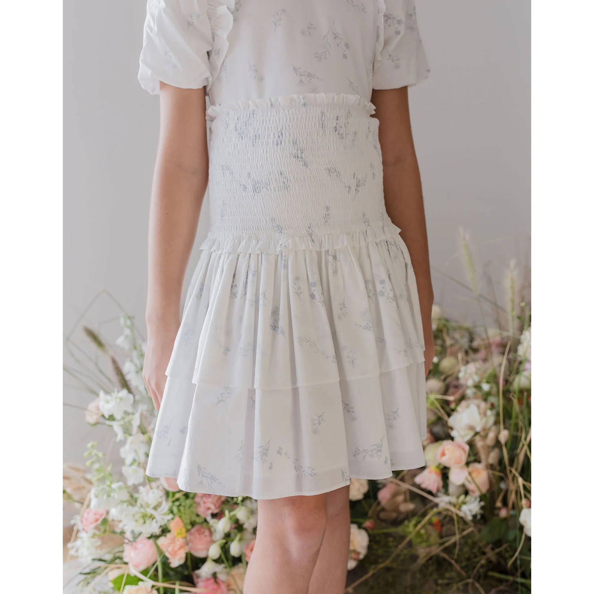 Steph Blue Ditsy Print Voile Skirt - Image 2