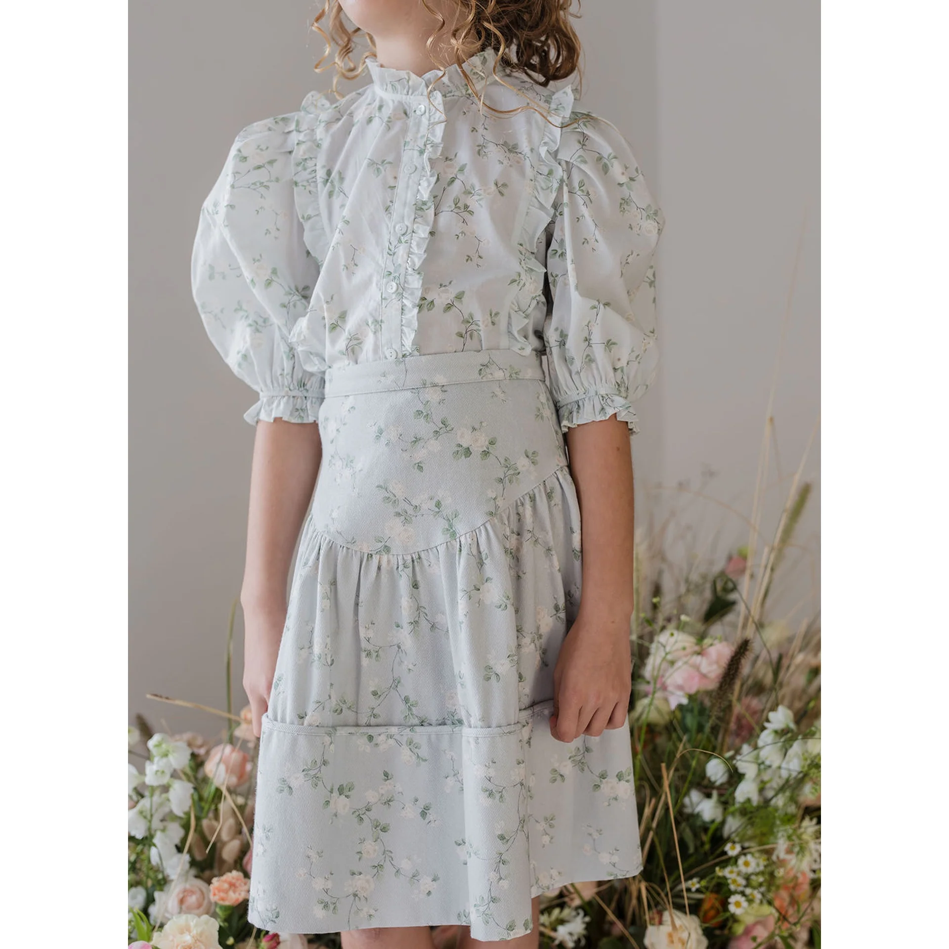 Steph Cream Bud Print Chambray Skirt - Image 2