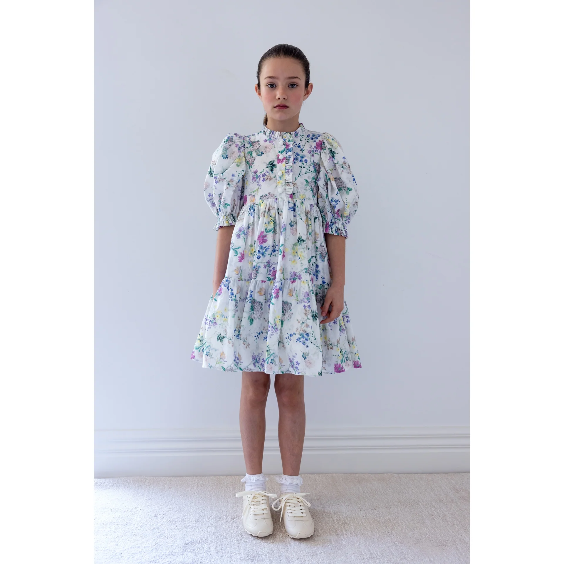 Steph Short Sleeve Garden Print Voile Dress (8214D)