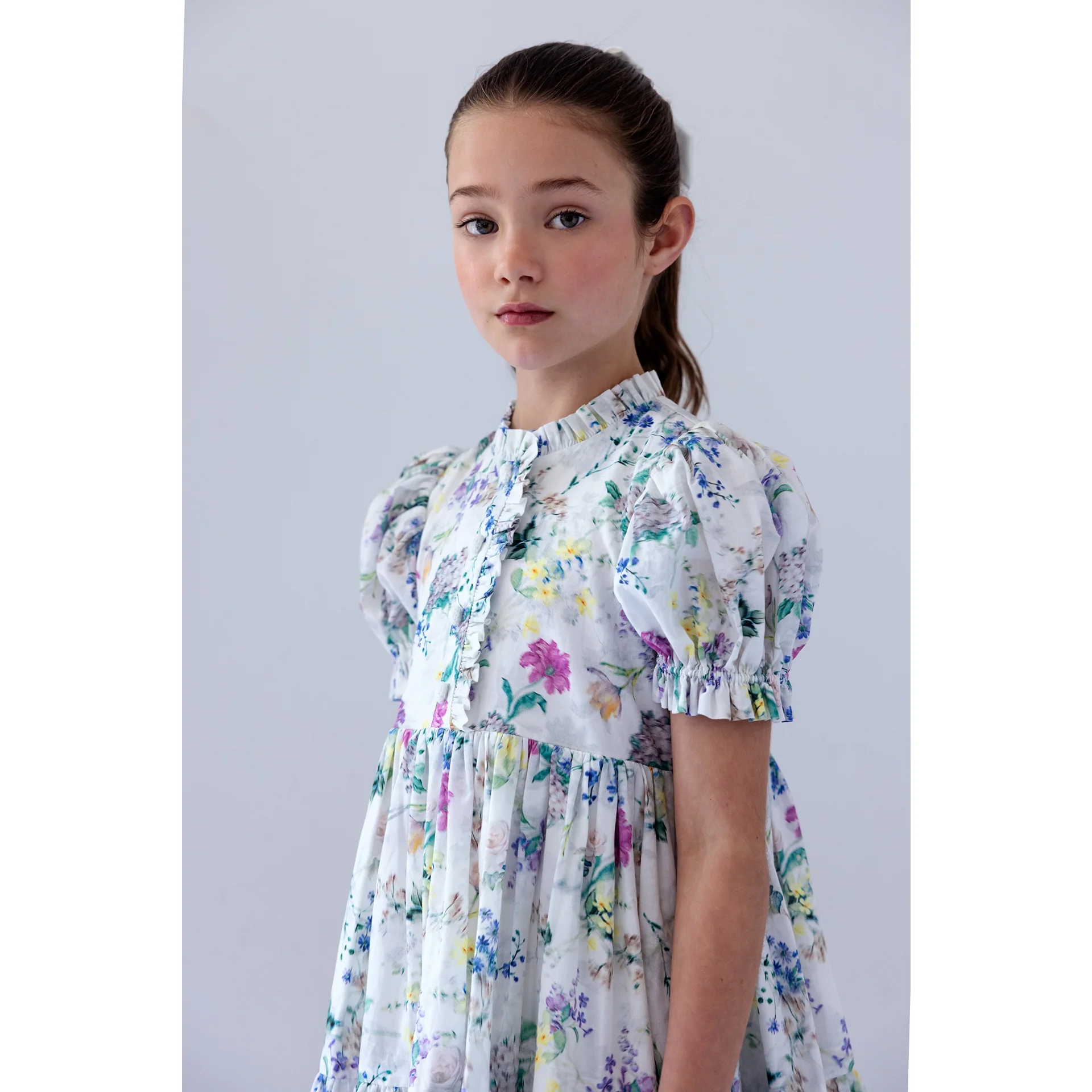 Steph Short Sleeve Garden Print Voile Dress (8214D) - Image 2