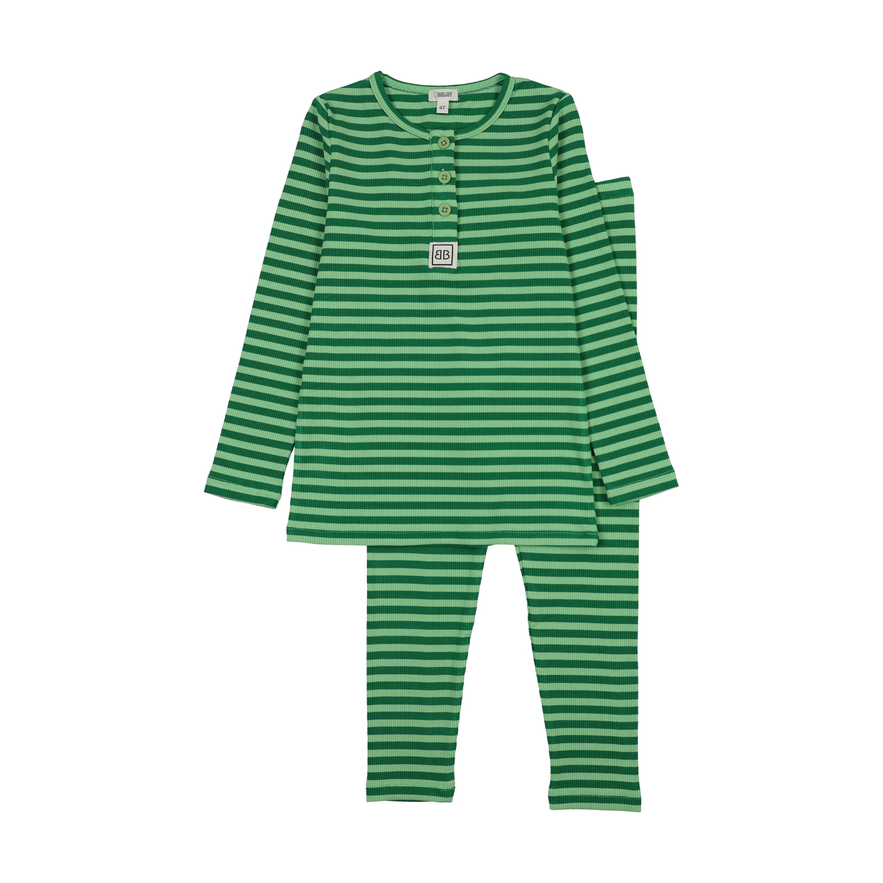 Bonjoy Stripe Squad Long Sleeve Pajamas - Neon Green