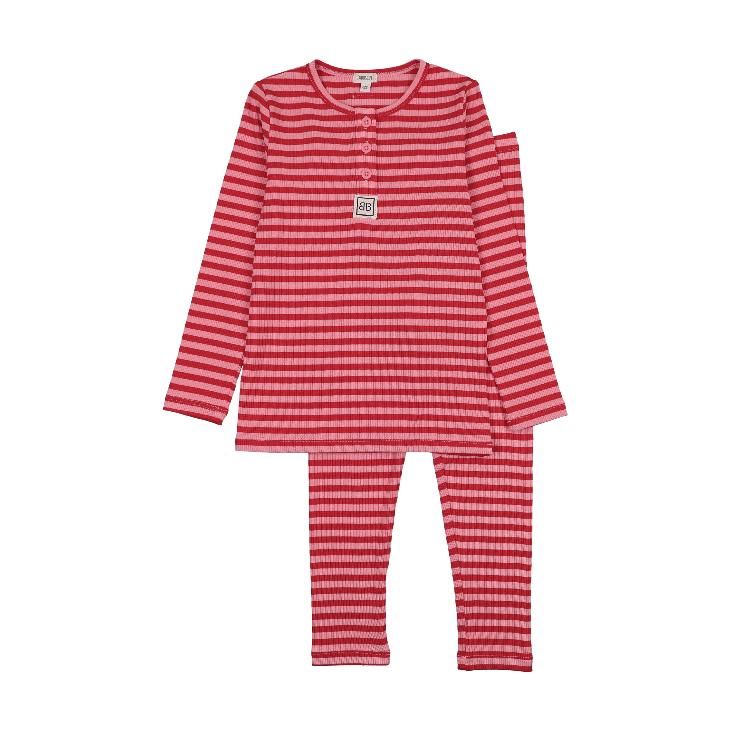 Bonjoy Stripe Squad Long Sleeve Pajamas - Neon Pink