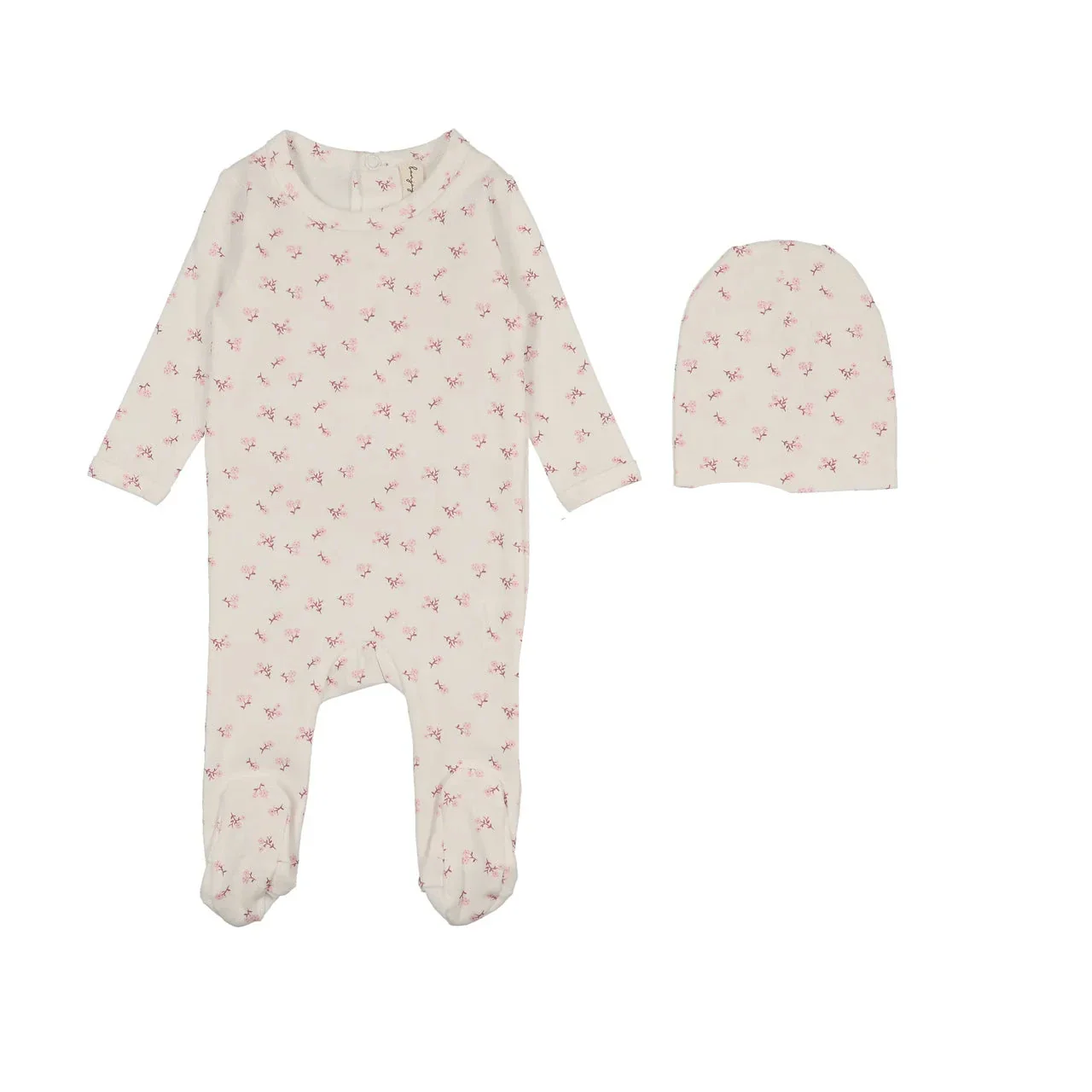Bonjoy Sweet Floral Footie Set - Ivory/Pink