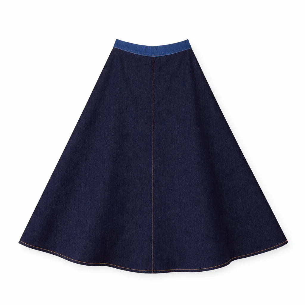 Tea Denim Skirt With Contrast Blue Waistband