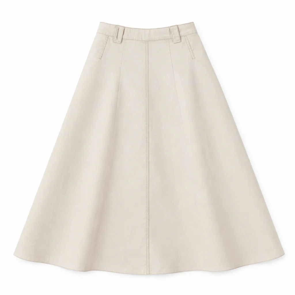Tea Taupe Midi Knee Length Skirt With Released Pleats & Decorative Top Stitch