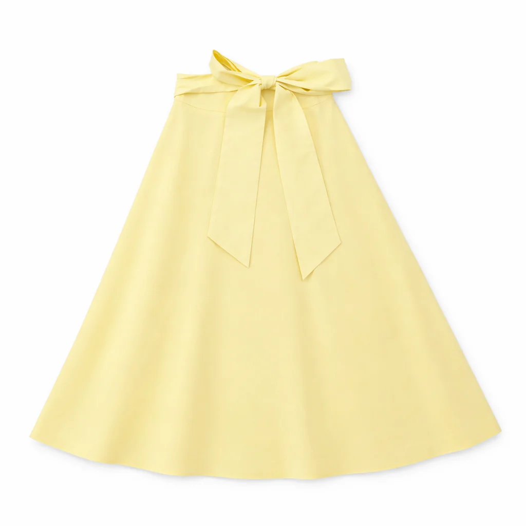 Tea Yellow Midi Full Skirt With Attached Belt