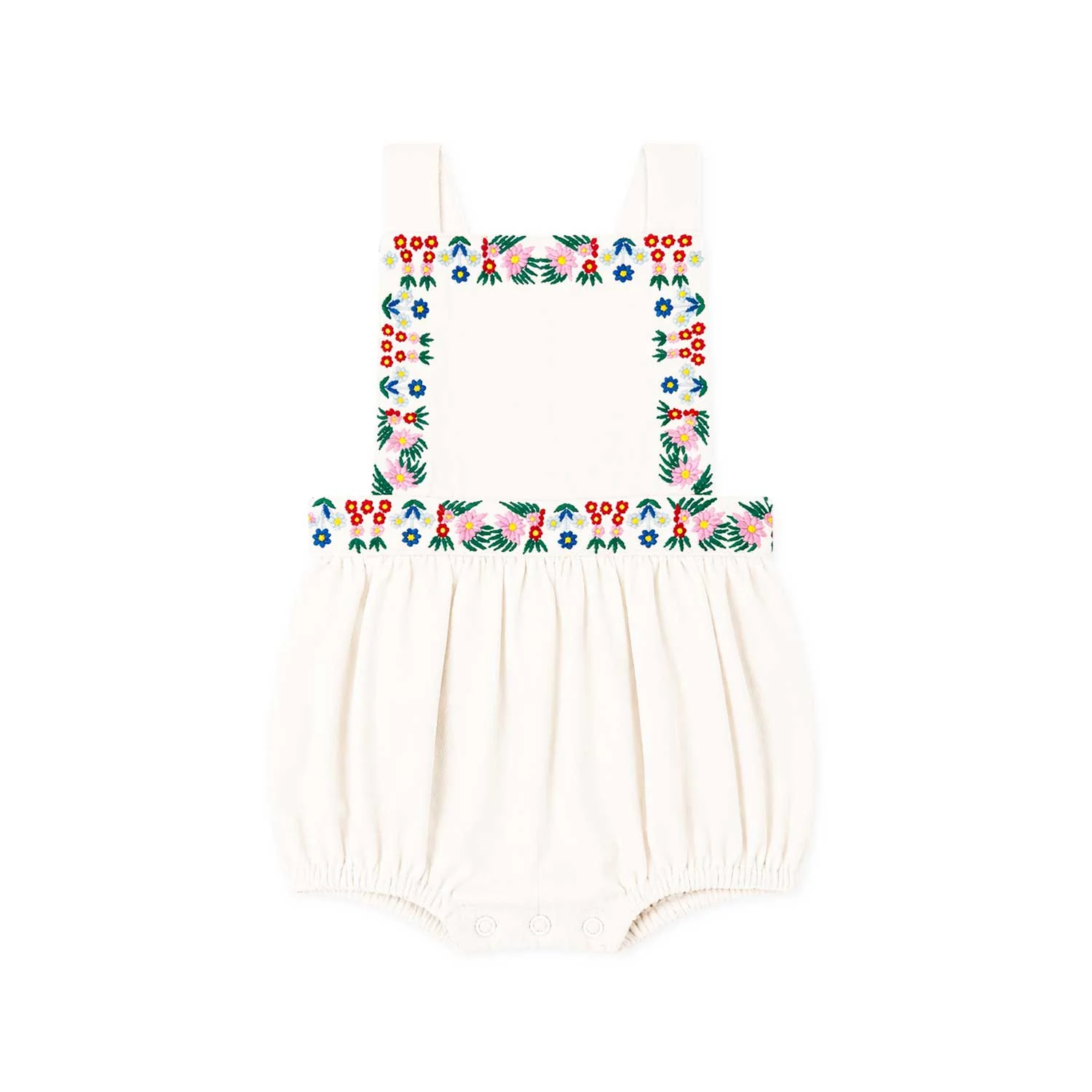 The New Society - Malva Baby Romper Flower Embroidery Natural Denim