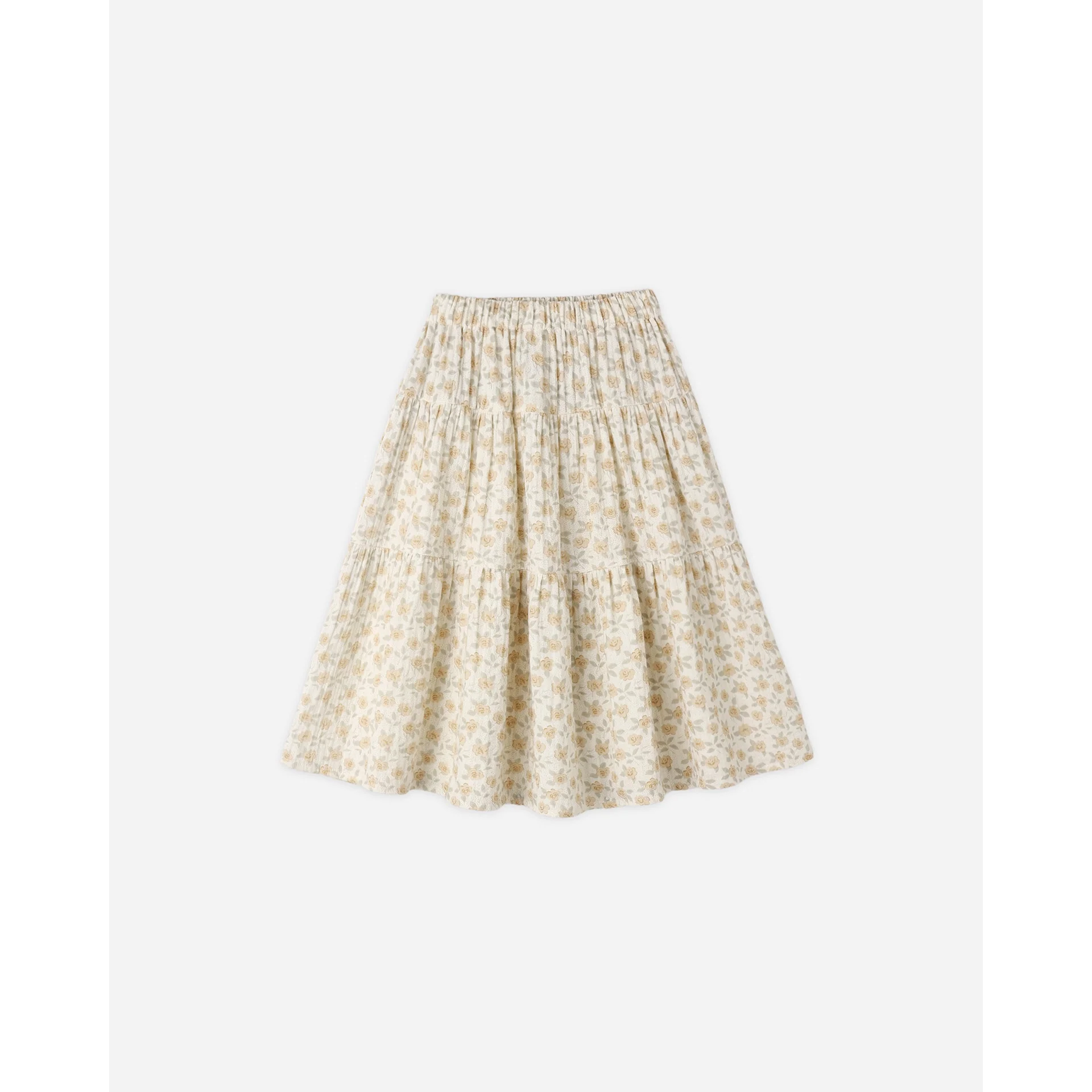 Rylee & Cru Tiered Midi Skirt Yellow Floral