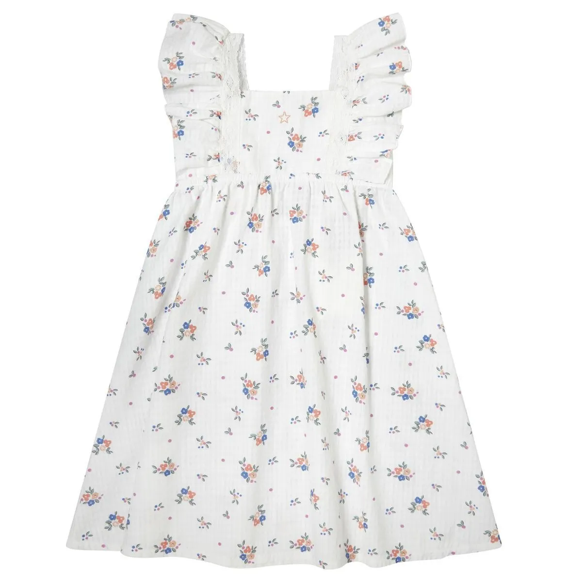 Tocoto Vintage Off White Flower Ruffled Straps Mini Dress