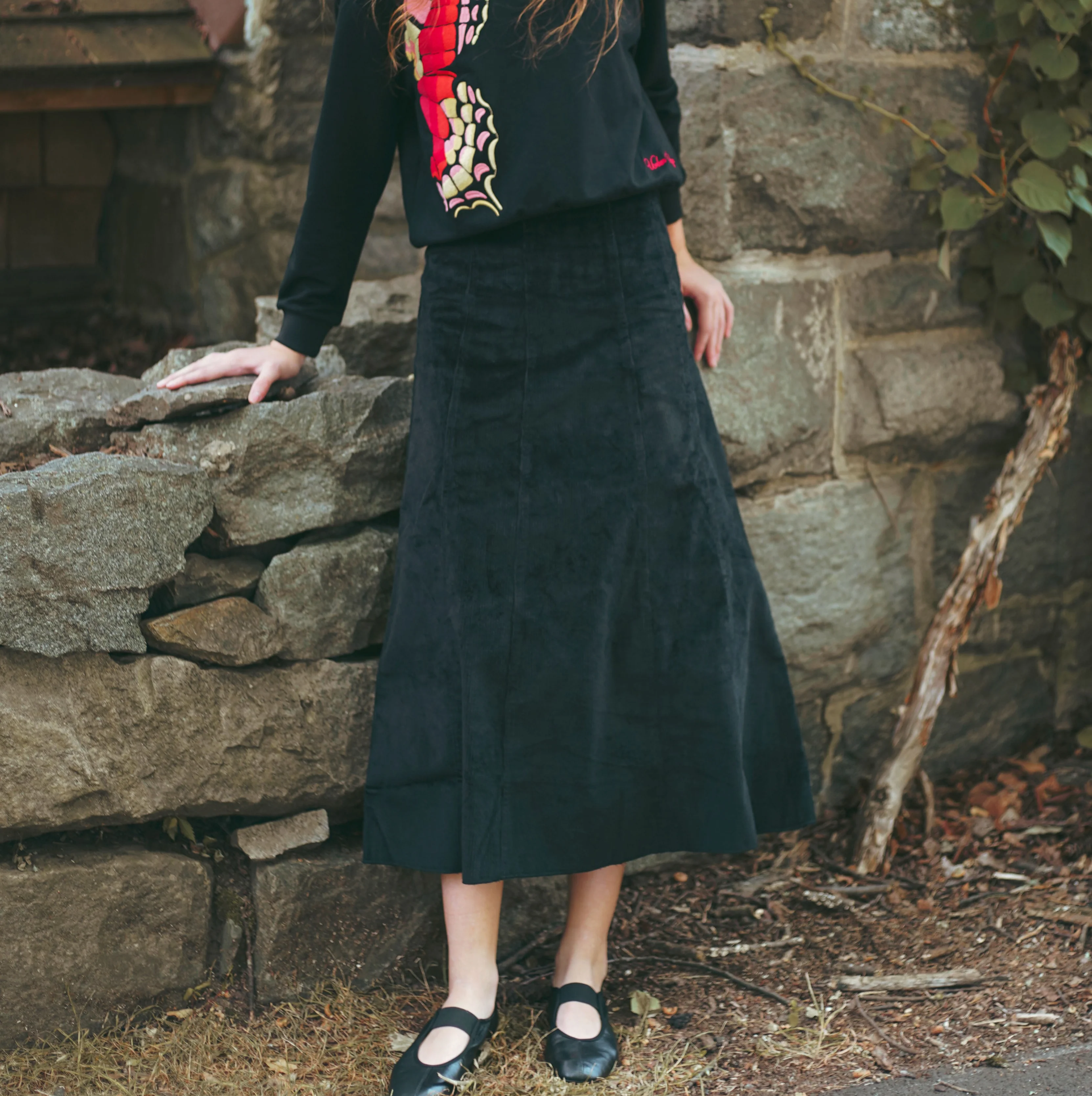 Urban Edge Black Cord Paneled Skirt - Image 2