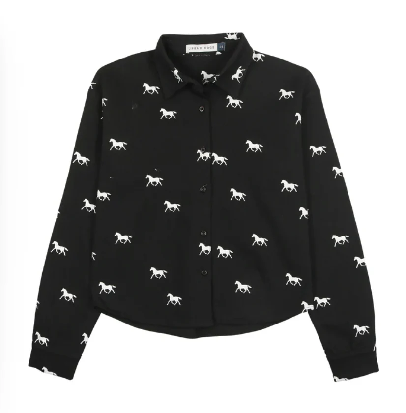 Urban Edge Black Denim Horse Print Shirt
