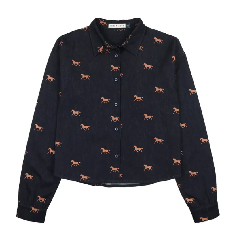 Urban Edge Navy Denim Horse Print Shirt