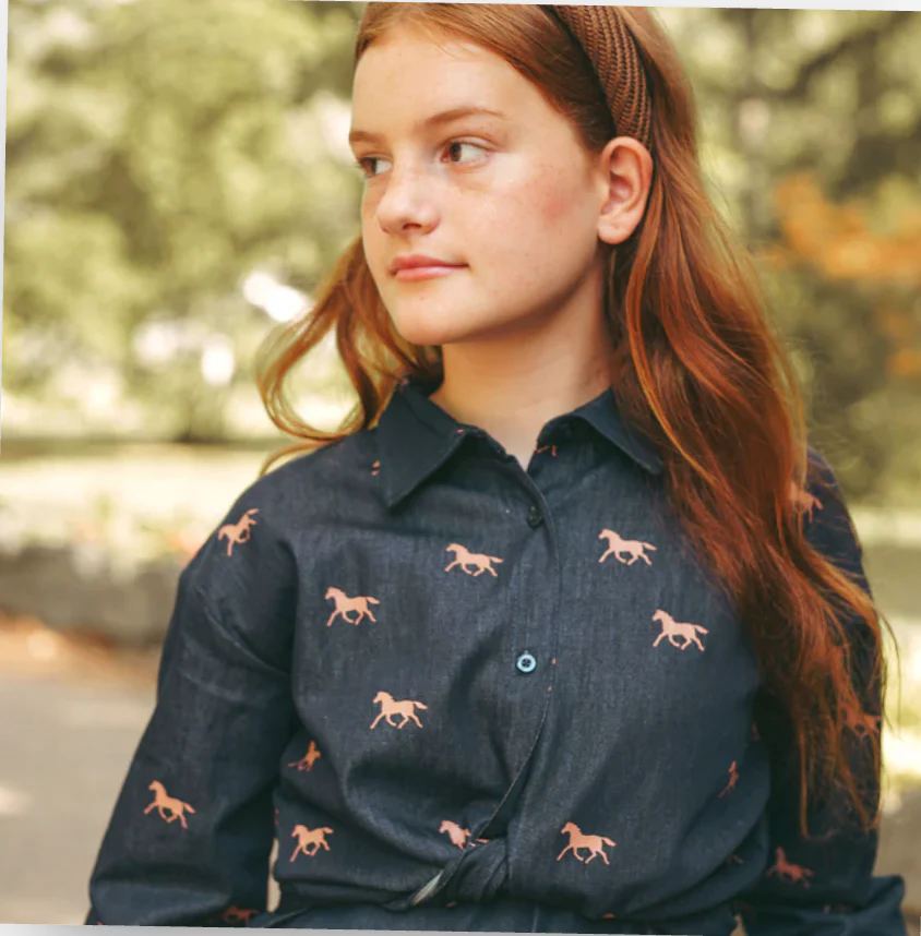 Urban Edge Navy Denim Horse Print Shirt - Image 2