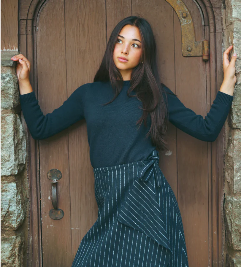 Urban Edge Navy Pinstriped Wrap Skirt - Image 2