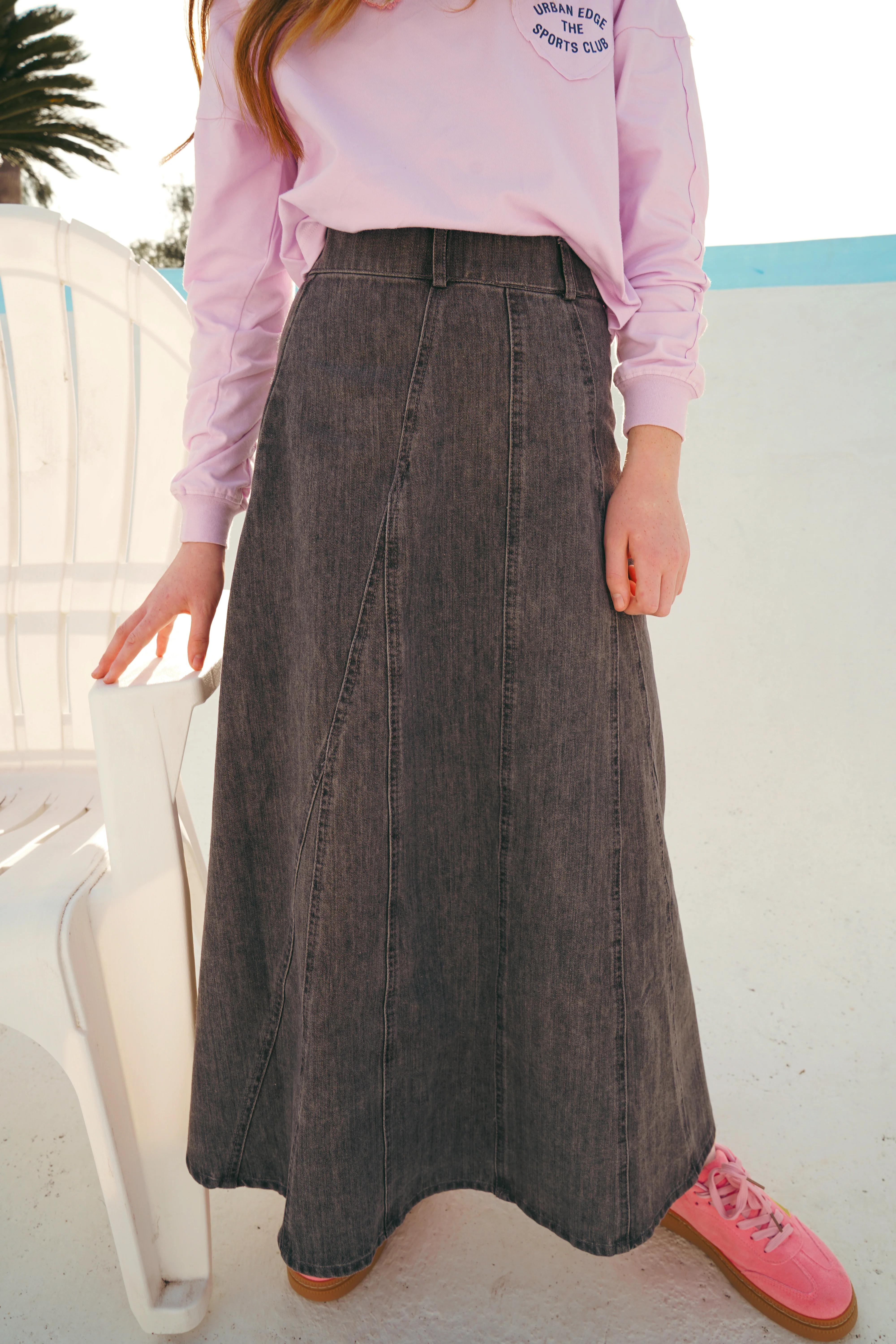 Urban Edge Washed Black Panneled Denim Skirt - Image 2