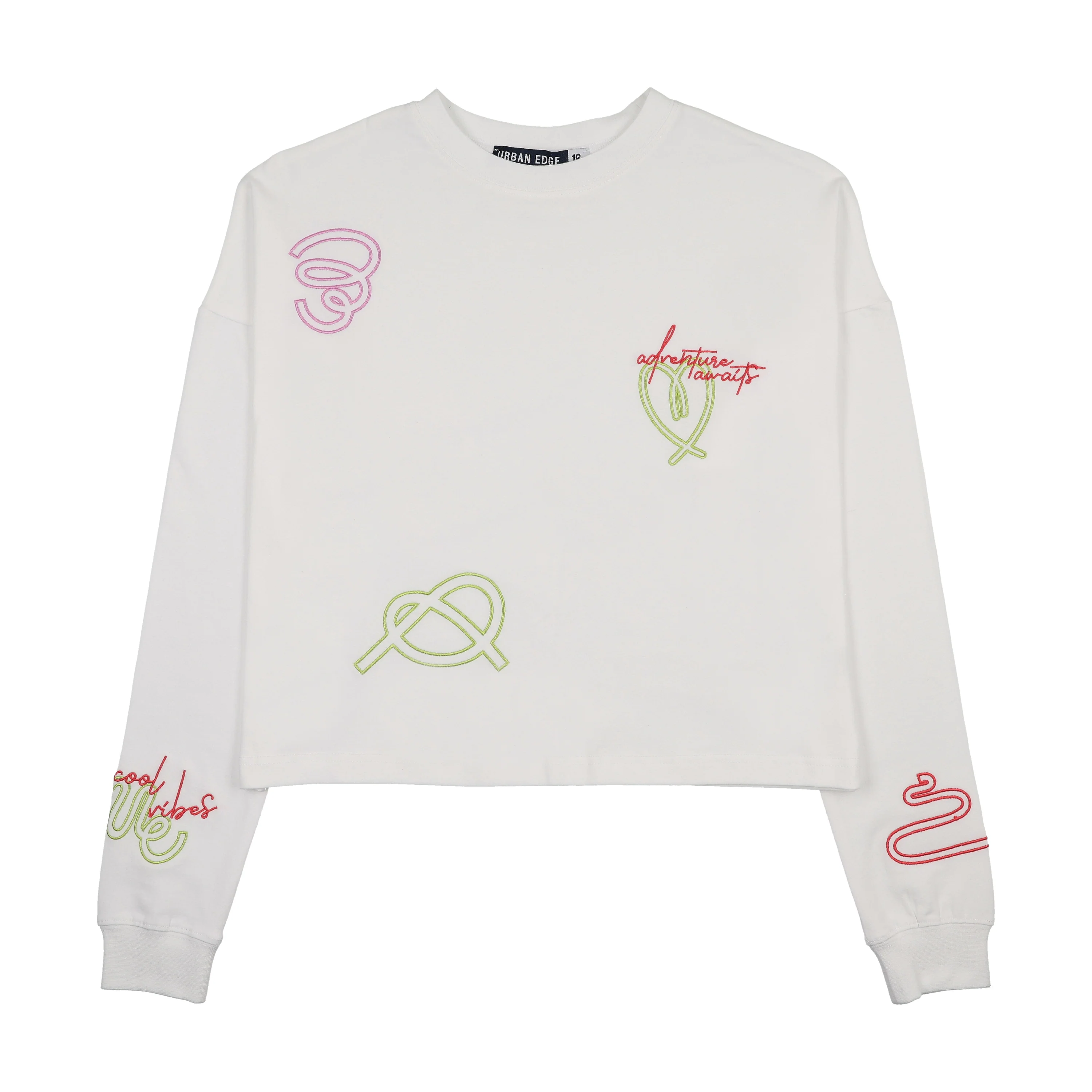 Urban Edge White Neon Embroidered Tee Shirt