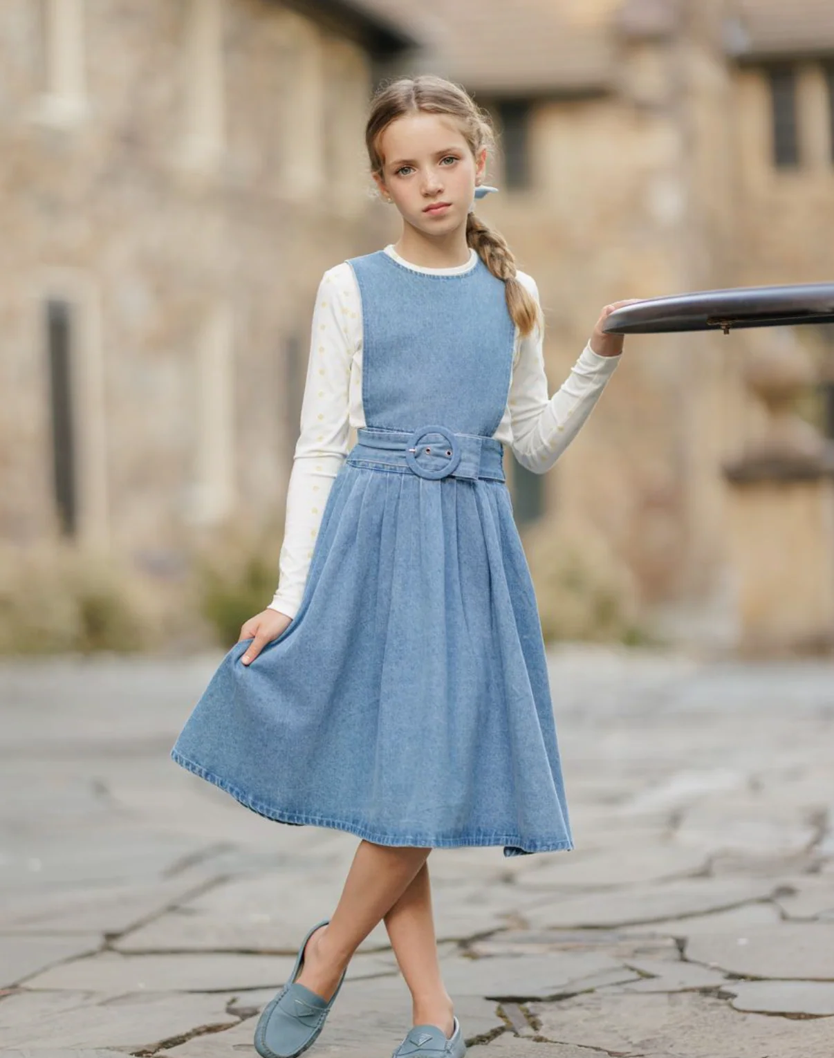 Velvette Label Denim Belted Pinafore Dress - Image 2
