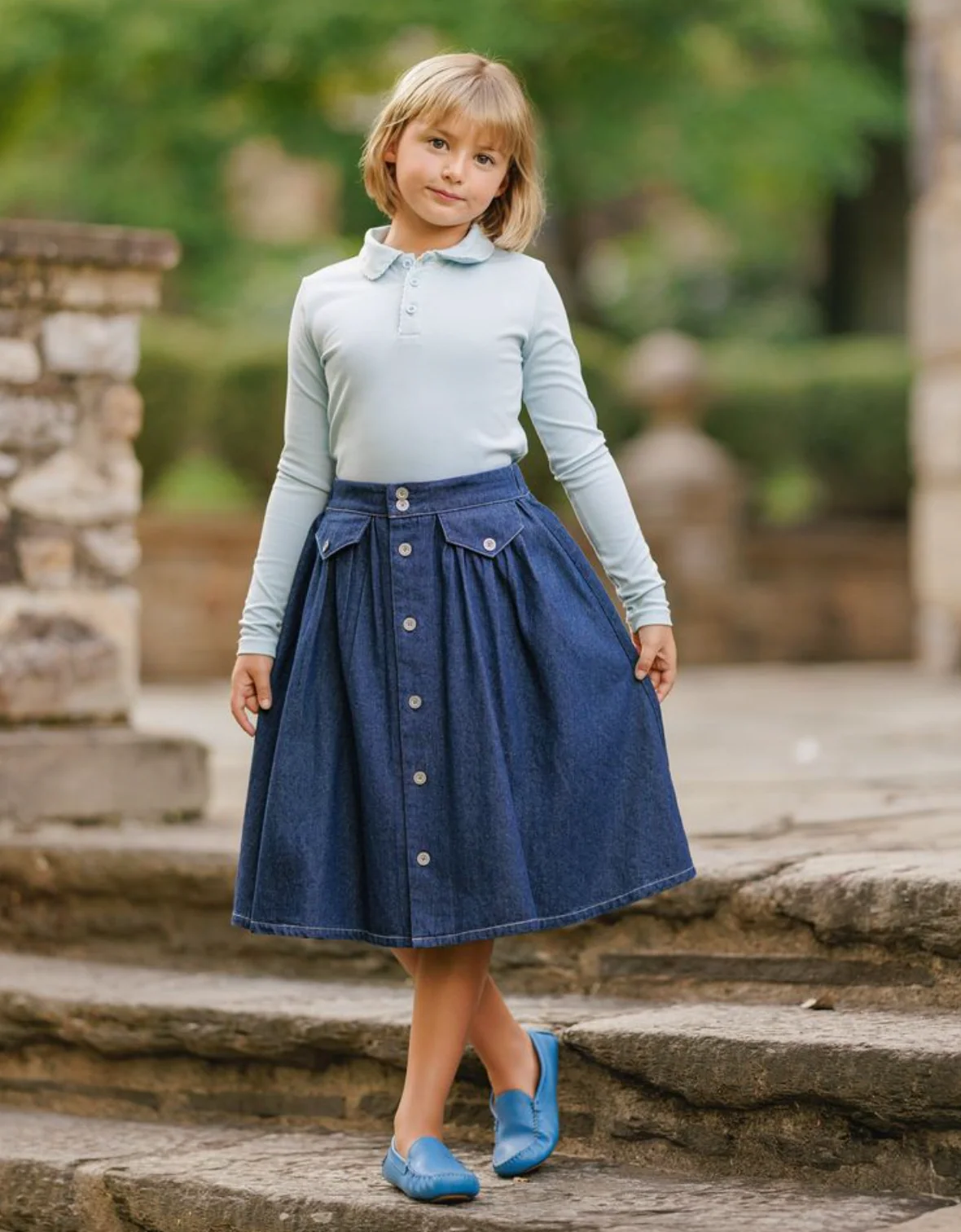 Velvette Label Denim Button Skirt Dark - Image 2