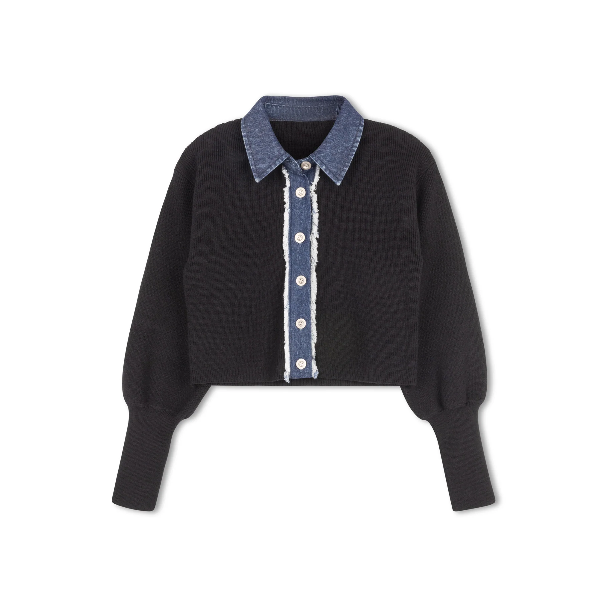 Velvette Label Teen Black Denim Collar Sweater