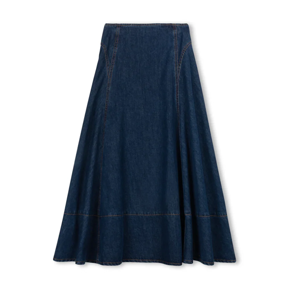 Vibe Denim Stitch Maxi Skirt- Blue Denim