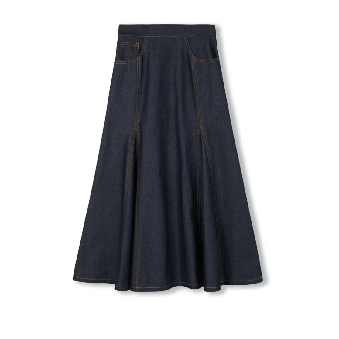 Vibe Open Panel Denim Maxi Skirt - dark blue denim