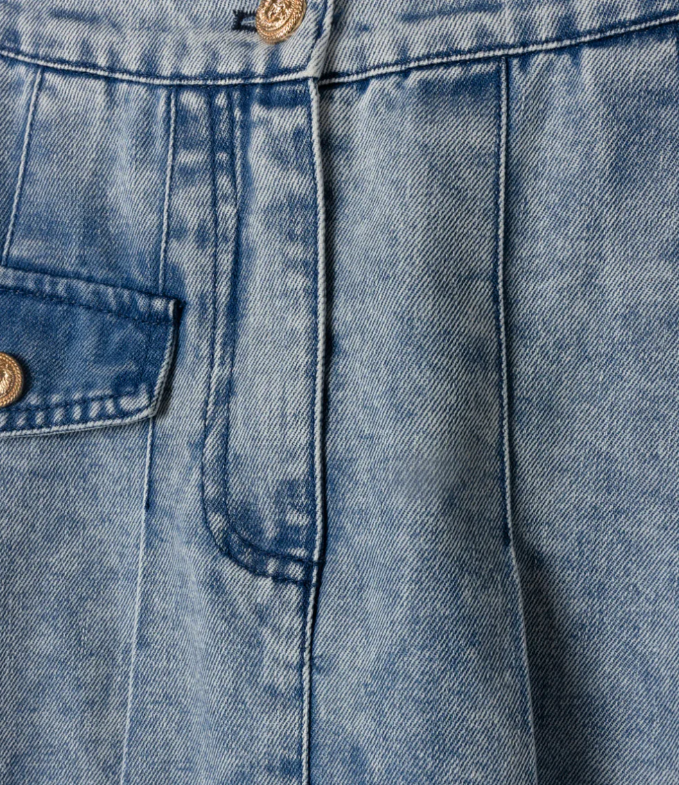 Vibe Single Pocket Denim Pleated Maxi Skirt - Image 2