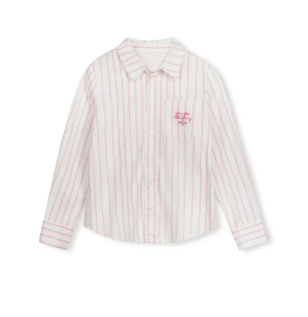 Vibe Sketch Pinstriped Embroidered Blouse - pink Stripe