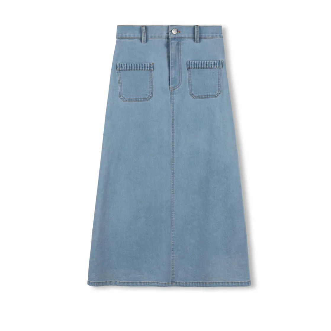 Vibe Stitch Pocket Trim Denim Skirt- light blue denim
