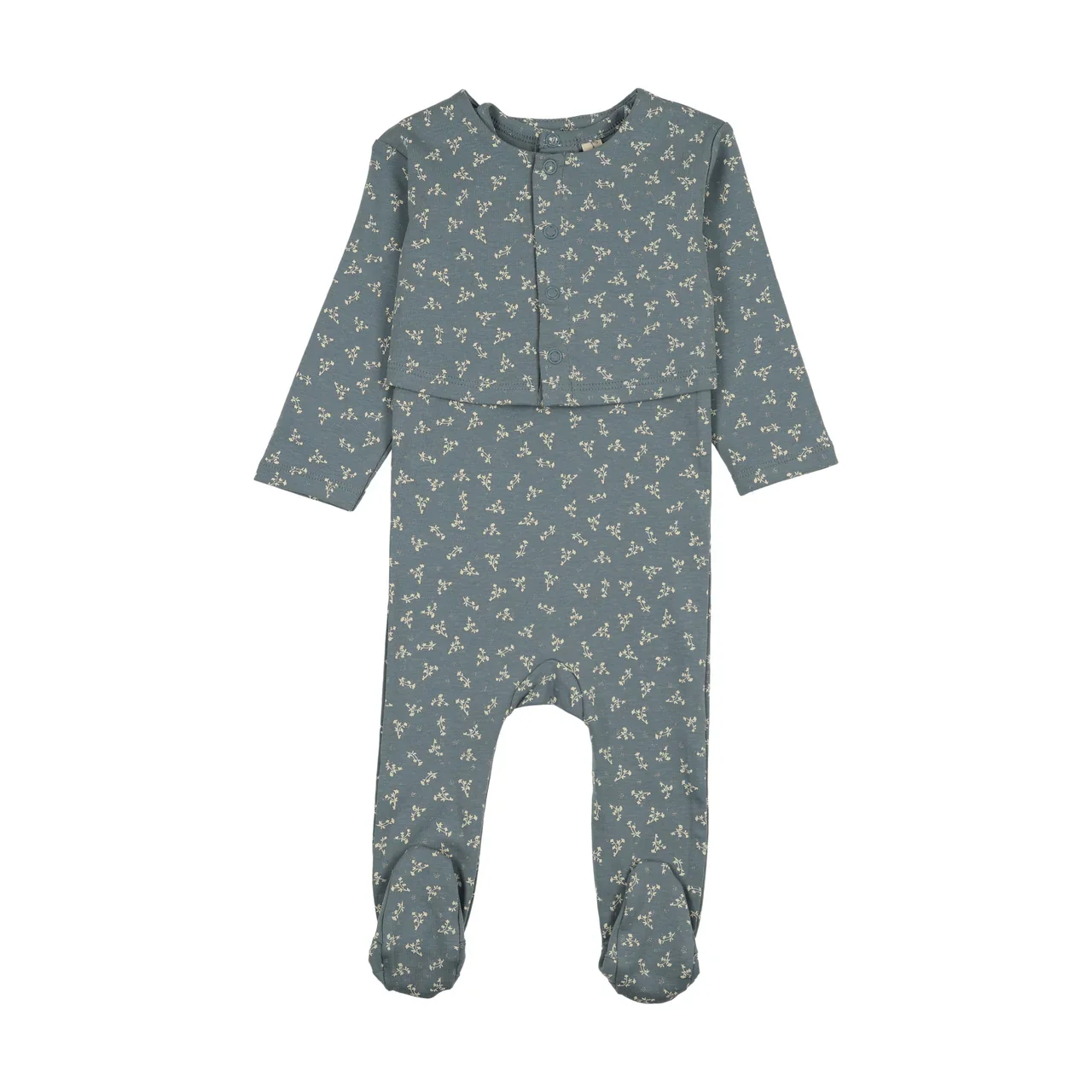 Bonjoy Vintage Bloom Footie W/ Cardigan - Vintage Blue