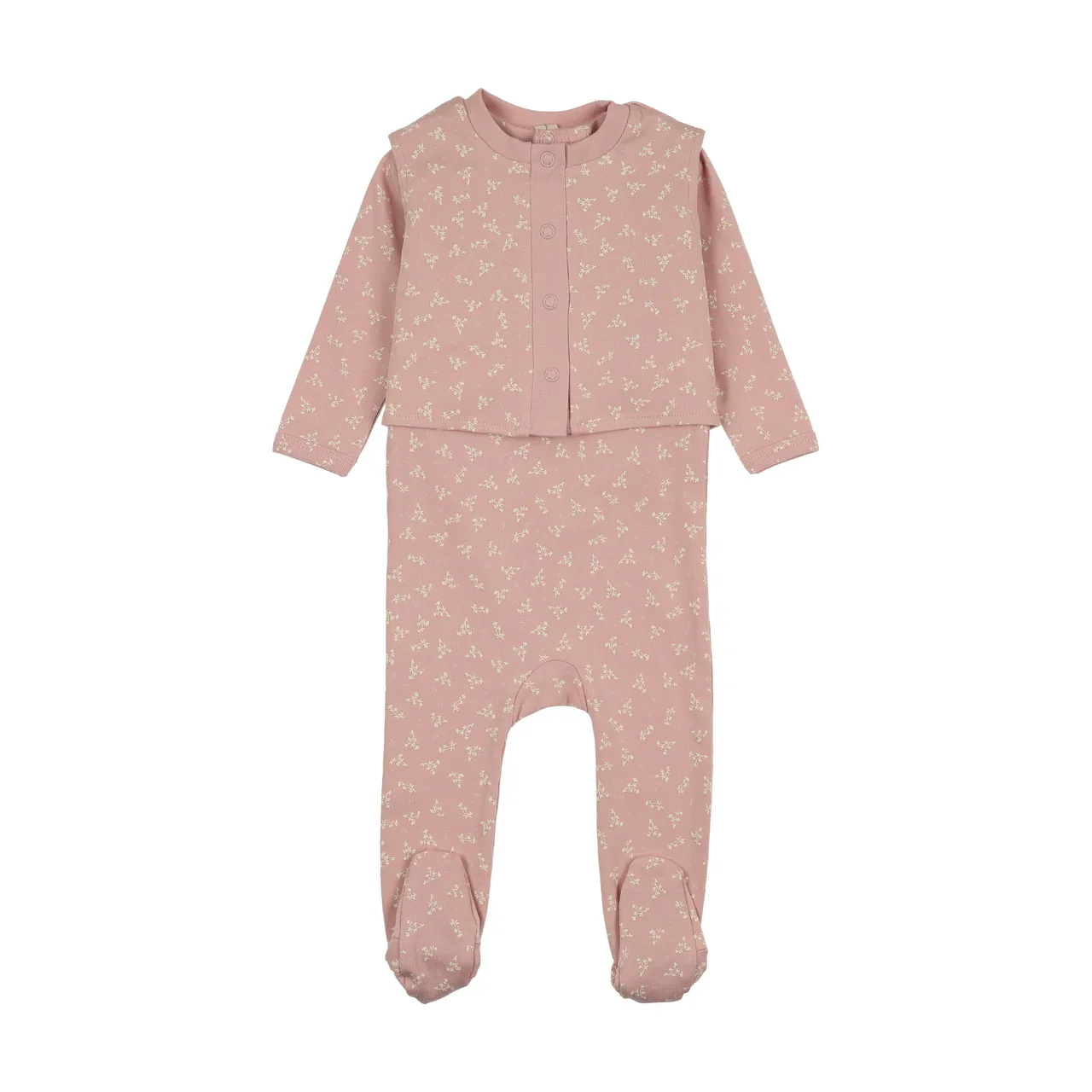 Bonjoy Vintage Bloom Footie W/ Cardigan - Vintage Pink