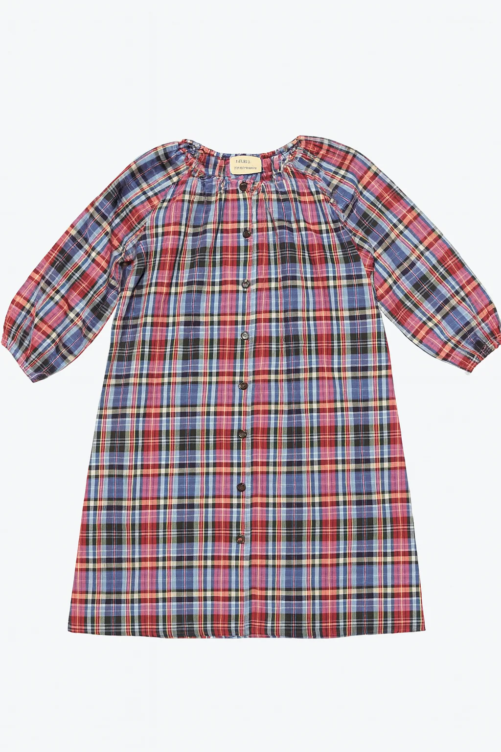 Wander + Wonder Blue Multi Plaid Peasant Dress