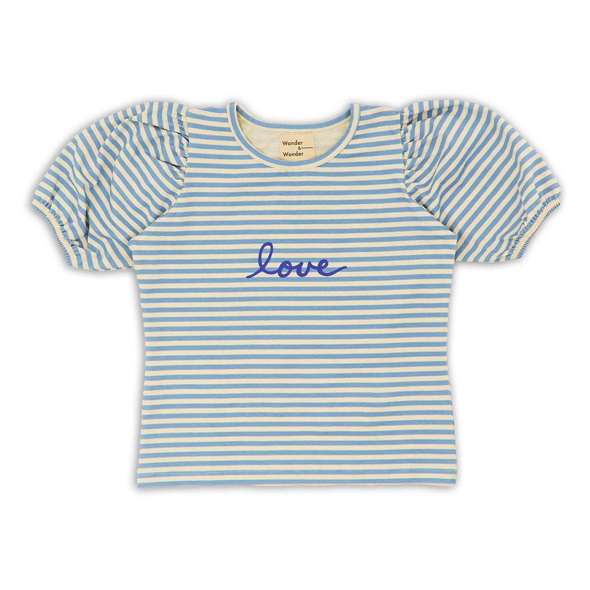 Wander + Wonder Blue Stripe Puff Sleeves Top
