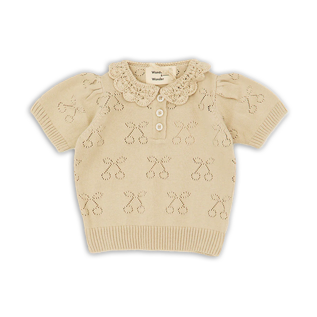 Wander + Wonder Ivory Cherries Pointelle Polo
