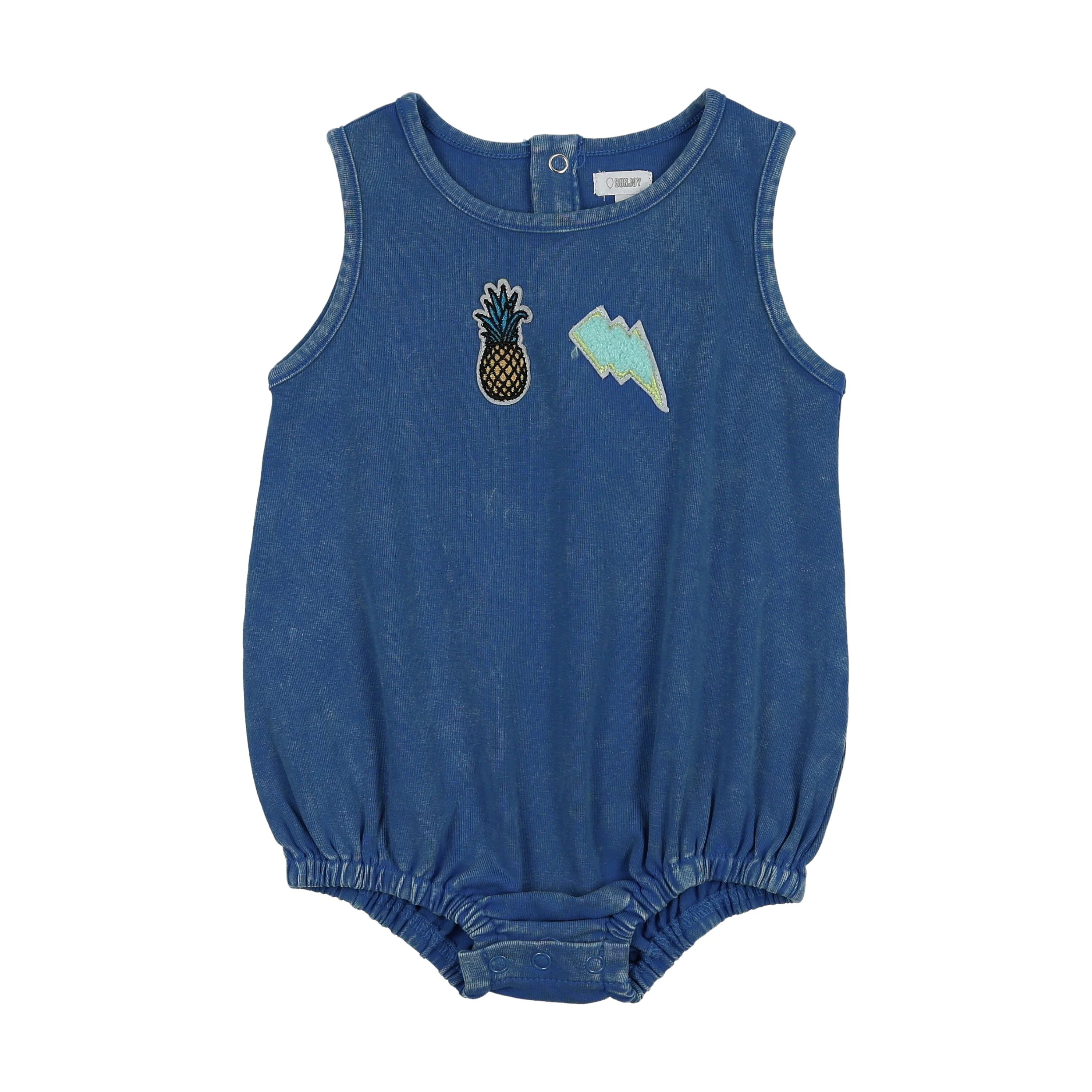 Bonjoy Washed Patch Romper - Cobalt