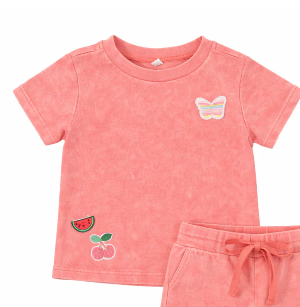 Bonjoy Washed Patch Short Sleeve T-Shirt - Girl - Salmon
