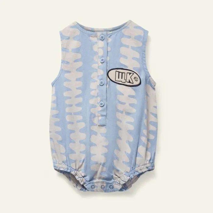 Wynken Soft Pnk Stripe Mini Woven Denim Romper