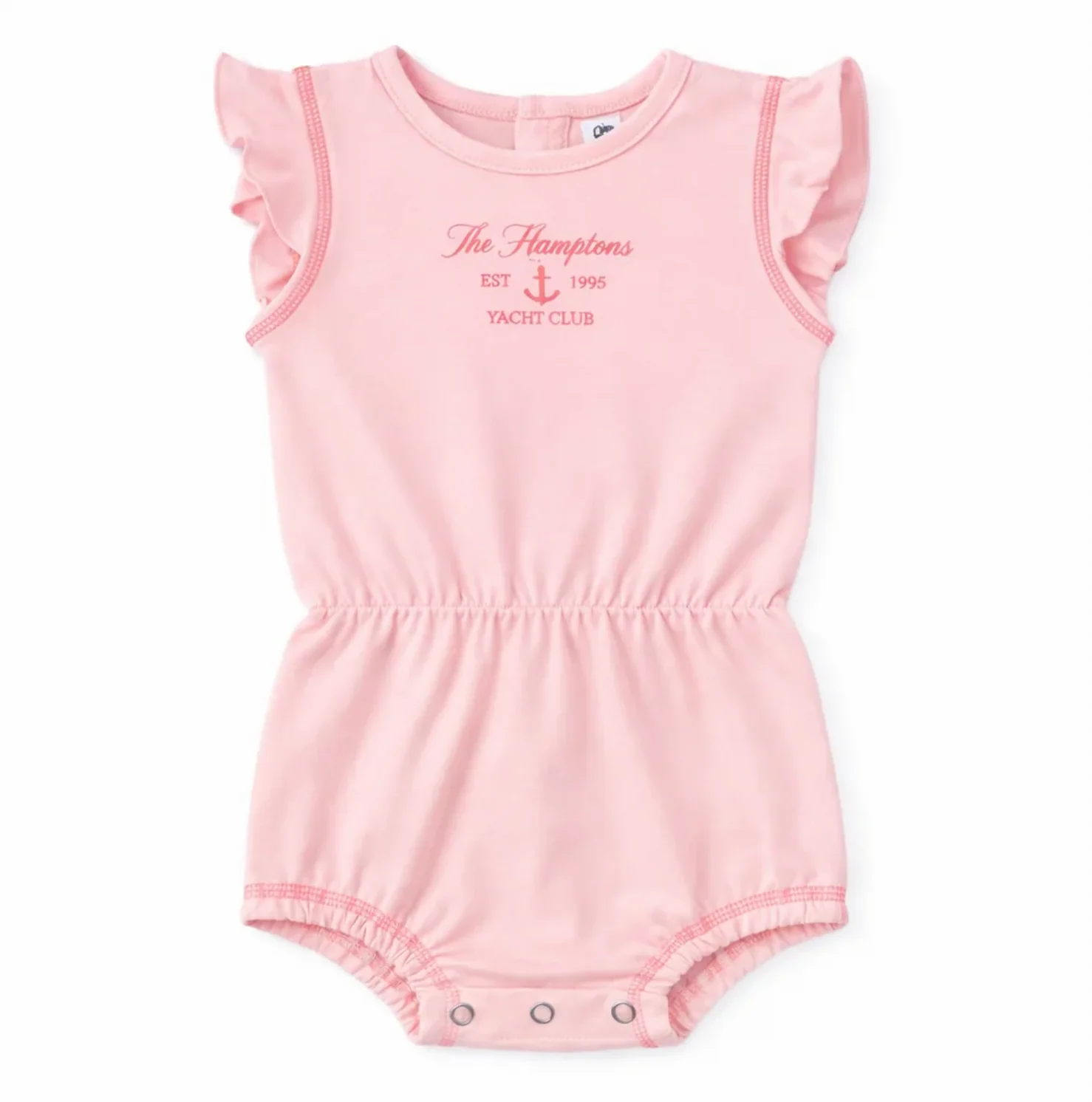 Bonjoy Yacht Club Romper - Pink/Flutter Sleeves